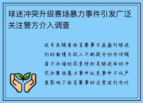 球迷冲突升级赛场暴力事件引发广泛关注警方介入调查