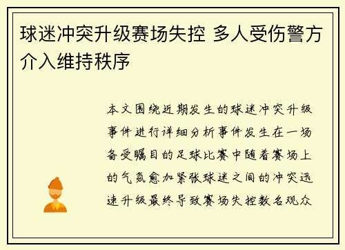球迷冲突升级赛场失控 多人受伤警方介入维持秩序