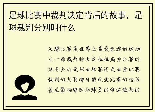 足球比赛中裁判决定背后的故事，足球裁判分别叫什么